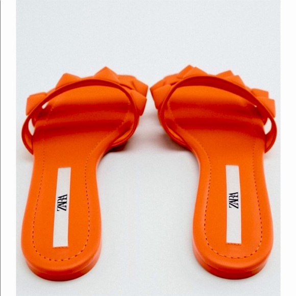 Zara Neon orange studded sandals, designer - Picture 7 of 8
